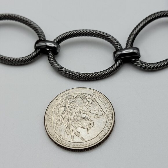 Melania Clara Gunmetal Tone Textured Oval Link Chain Necklace 18" Statement - Picture 5 of 5